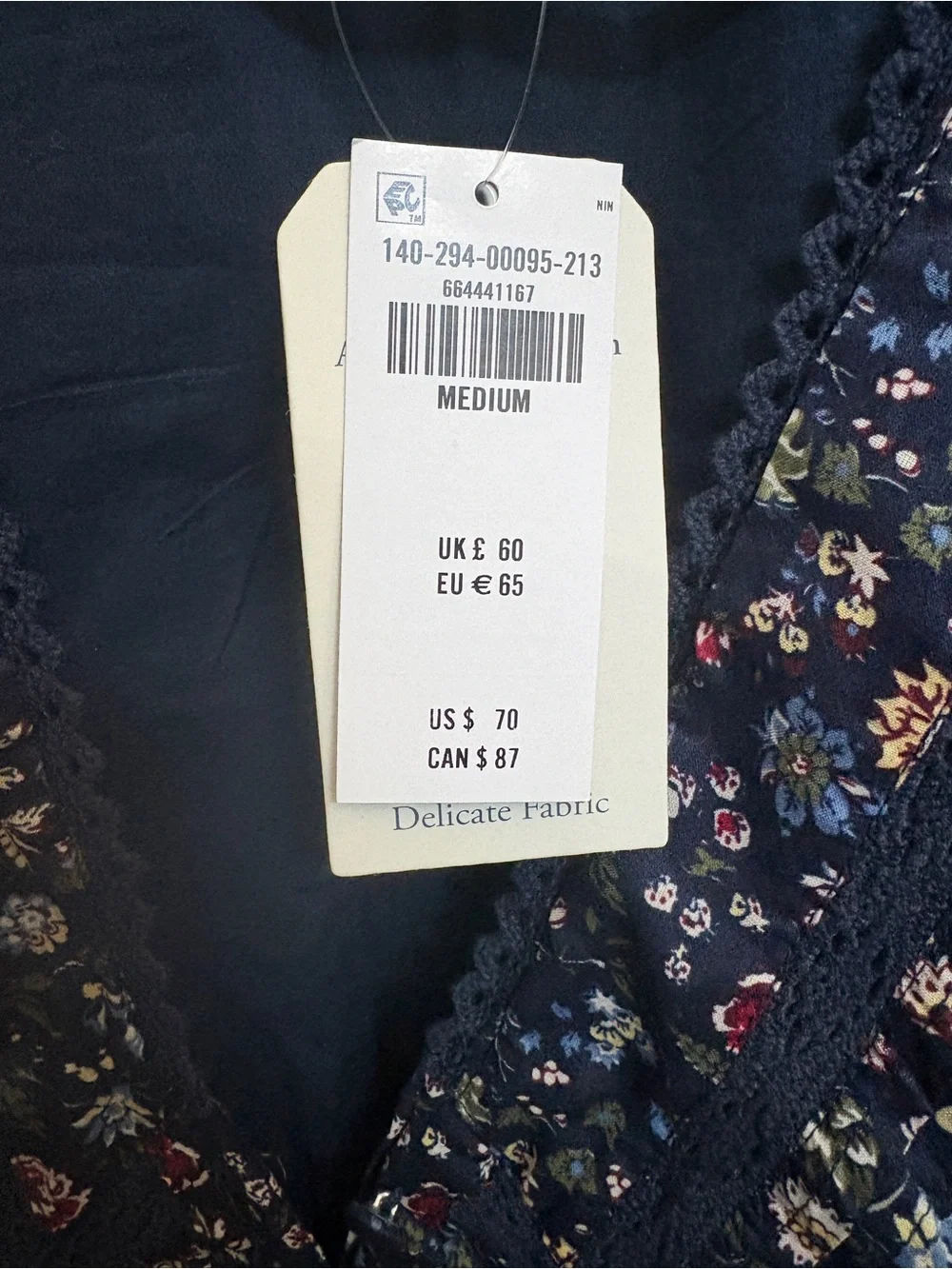 Abercrombie & Fitch Navy Floral Lace-Trim V-Neck Peplum Blouse